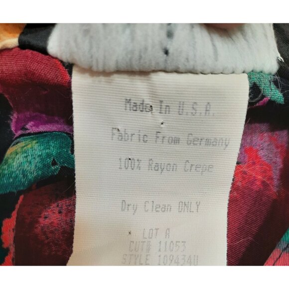 Vintage 80s Carole Little Floral Flutter Sleeve Top Size L Rayon Crepe Faux Wrap - Picture 10 of 11